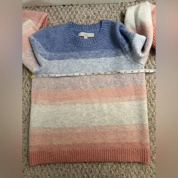 LOFT wool Blend Ombré Stripe Crewneck Sweater Purple Pink White size S - Picture 7 of 7